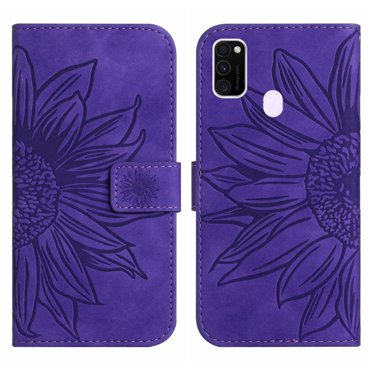 For Samsung Galaxy M21/M30S Skin Feel Sun Flower Pattern Flip Leather Phone Case with Lanyard