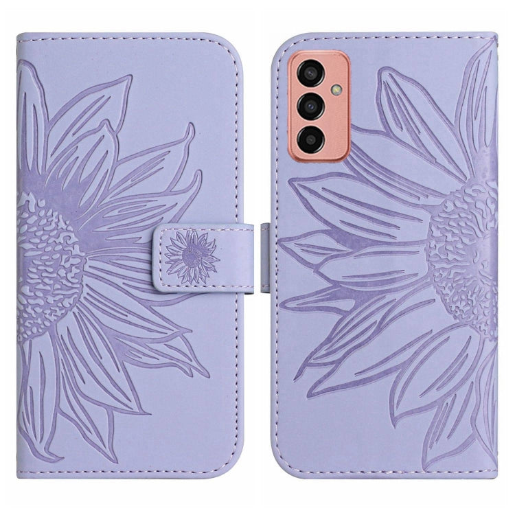 For Samsung Galaxy M23 5G Skin Feel Sun Flower Pattern Flip Leather Phone Case with Lanyard