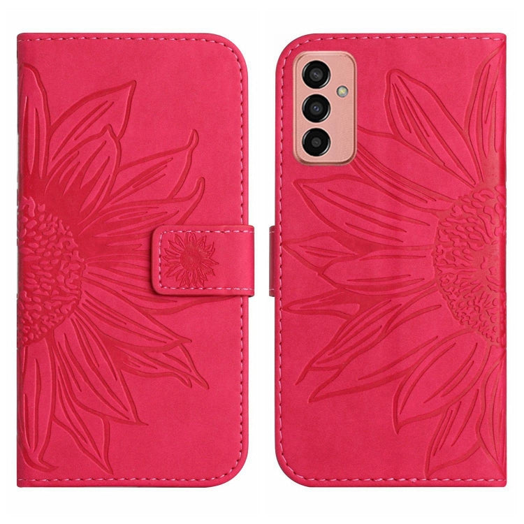 For Samsung Galaxy M23 5G Skin Feel Sun Flower Pattern Flip Leather Phone Case with Lanyard