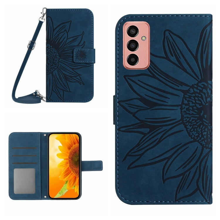 For Samsung Galaxy M23 5G Skin Feel Sun Flower Pattern Flip Leather Phone Case with Lanyard
