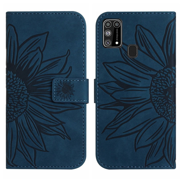 For Samsung Galaxy M31/M21S Skin Feel Sun Flower Pattern Flip Leather Phone Case with Lanyard