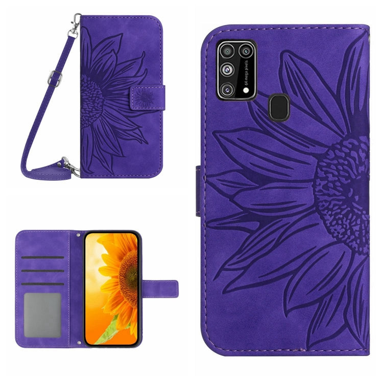 For Samsung Galaxy M31/M21S Skin Feel Sun Flower Pattern Flip Leather Phone Case with Lanyard