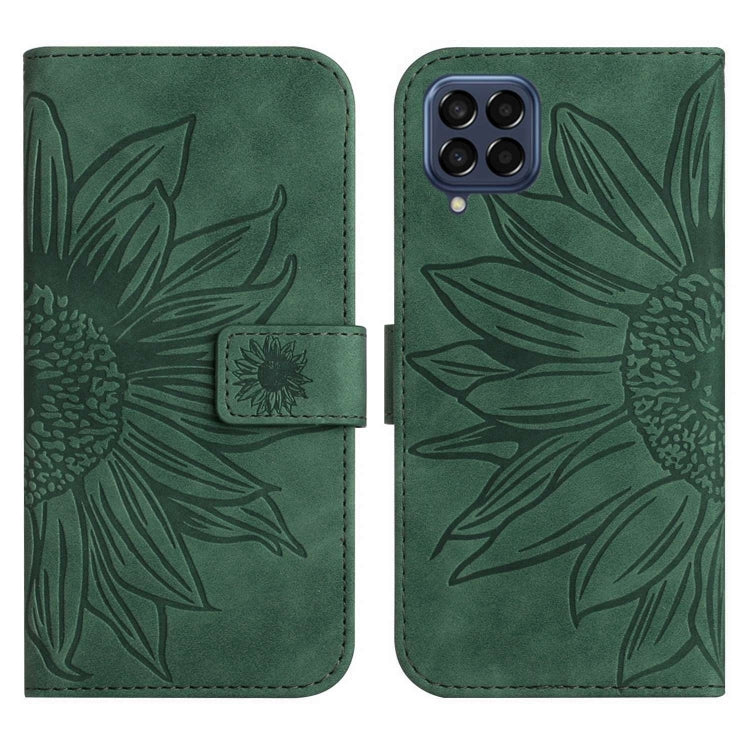 For Samsung Galaxy M33 5G Skin Feel Sun Flower Pattern Flip Leather Phone Case with Lanyard