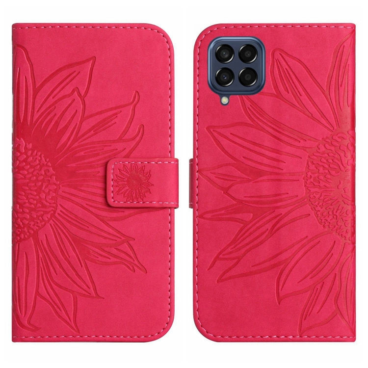 For Samsung Galaxy M33 5G Skin Feel Sun Flower Pattern Flip Leather Phone Case with Lanyard