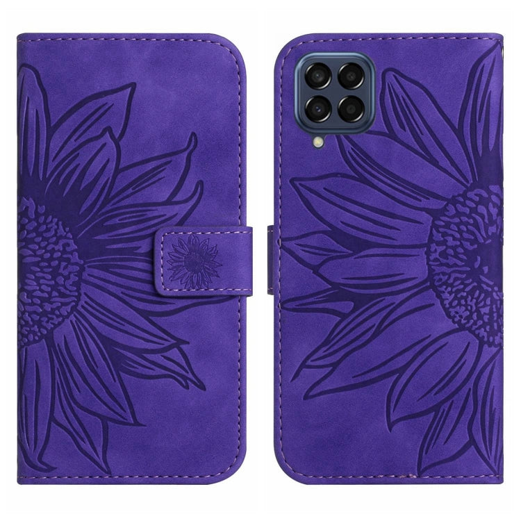 For Samsung Galaxy M33 5G Skin Feel Sun Flower Pattern Flip Leather Phone Case with Lanyard