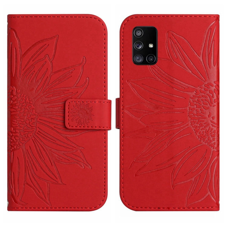 For Samsung Galaxy M51 Skin Feel Sun Flower Pattern Flip Leather Phone Case with Lanyard