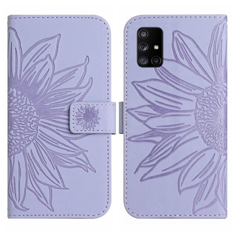 For Samsung Galaxy M51 Skin Feel Sun Flower Pattern Flip Leather Phone Case with Lanyard