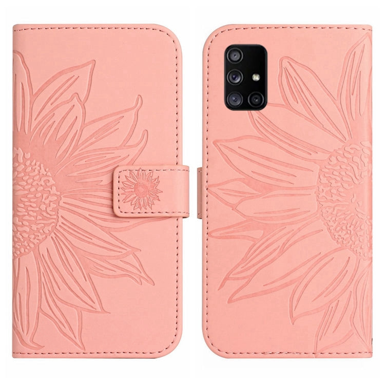 For Samsung Galaxy M51 Skin Feel Sun Flower Pattern Flip Leather Phone Case with Lanyard