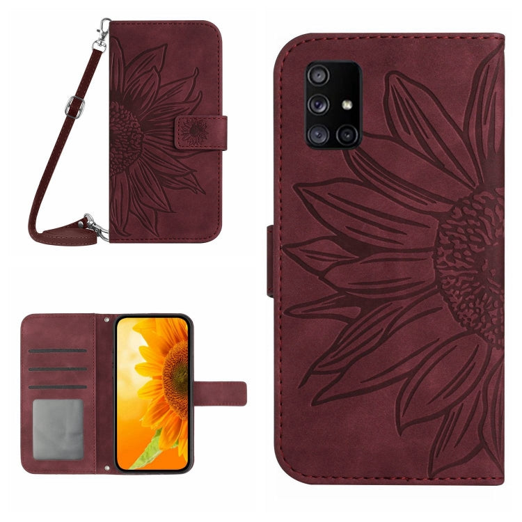 For Samsung Galaxy M51 Skin Feel Sun Flower Pattern Flip Leather Phone Case with Lanyard
