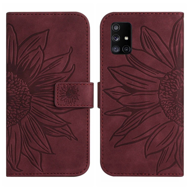 For Samsung Galaxy M51 Skin Feel Sun Flower Pattern Flip Leather Phone Case with Lanyard
