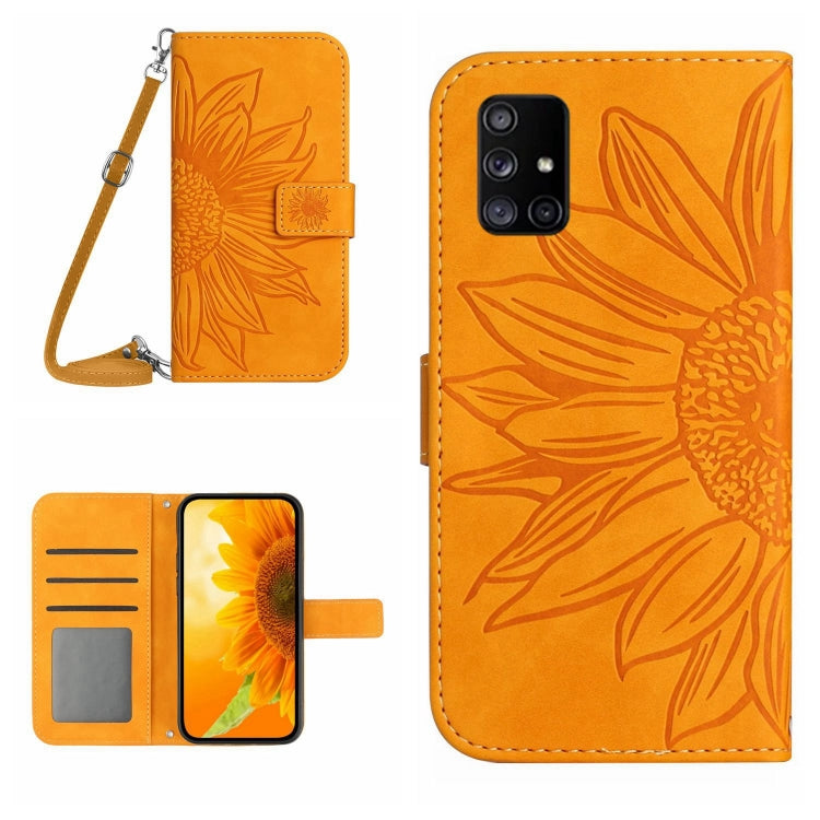 For Samsung Galaxy M51 Skin Feel Sun Flower Pattern Flip Leather Phone Case with Lanyard