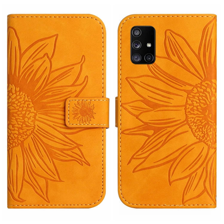 For Samsung Galaxy M51 Skin Feel Sun Flower Pattern Flip Leather Phone Case with Lanyard