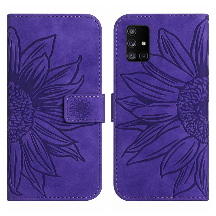 For Samsung Galaxy M51 Skin Feel Sun Flower Pattern Flip Leather Phone Case with Lanyard