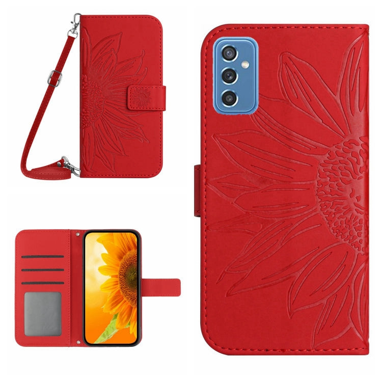 For Samsung Galaxy M52 5G Skin Feel Sun Flower Pattern Flip Leather Phone Case with Lanyard