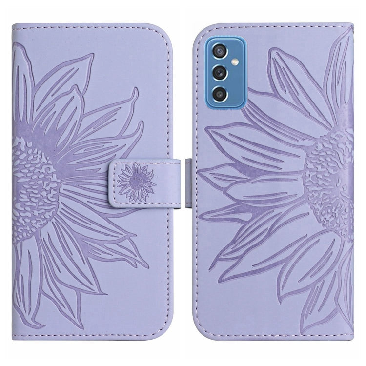 For Samsung Galaxy M52 5G Skin Feel Sun Flower Pattern Flip Leather Phone Case with Lanyard