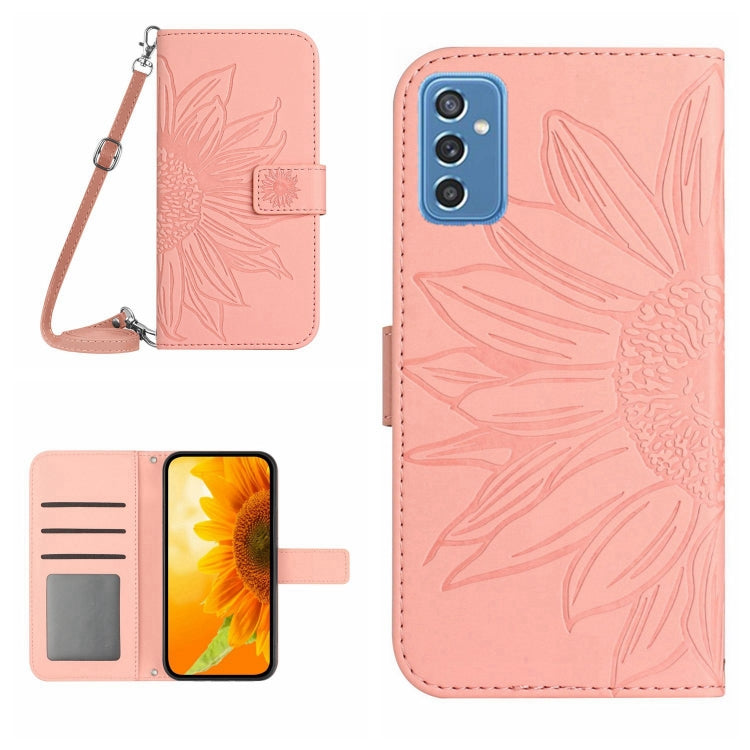 For Samsung Galaxy M52 5G Skin Feel Sun Flower Pattern Flip Leather Phone Case with Lanyard