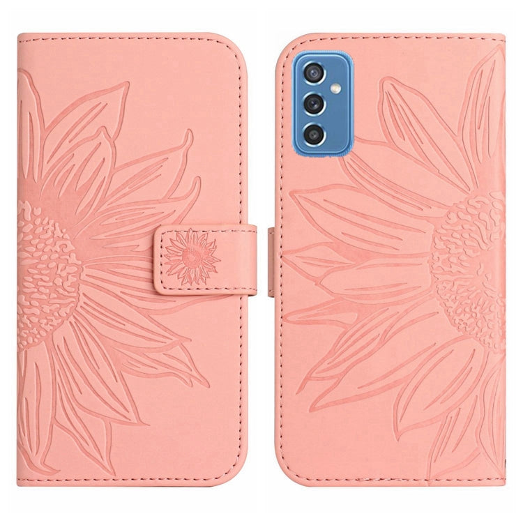 For Samsung Galaxy M52 5G Skin Feel Sun Flower Pattern Flip Leather Phone Case with Lanyard