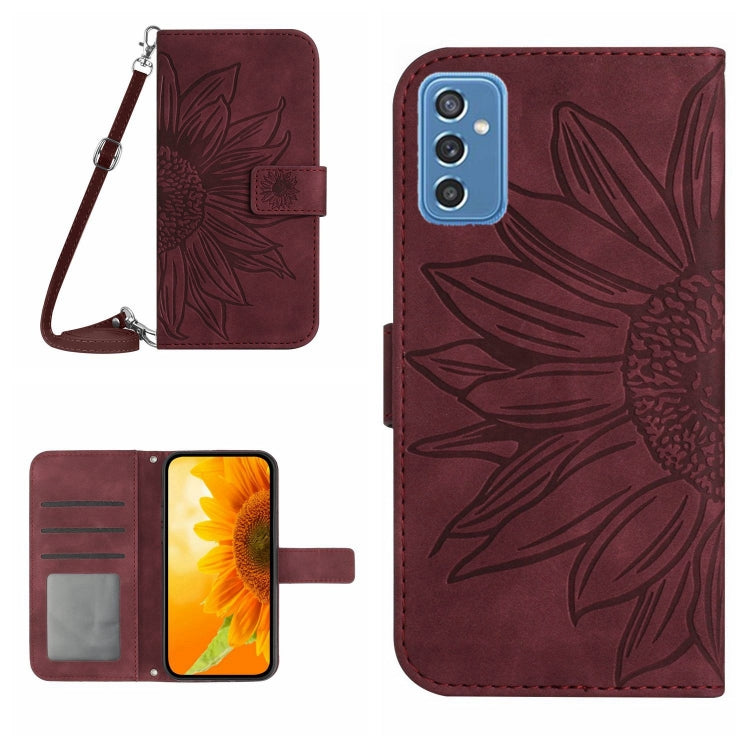 For Samsung Galaxy M52 5G Skin Feel Sun Flower Pattern Flip Leather Phone Case with Lanyard