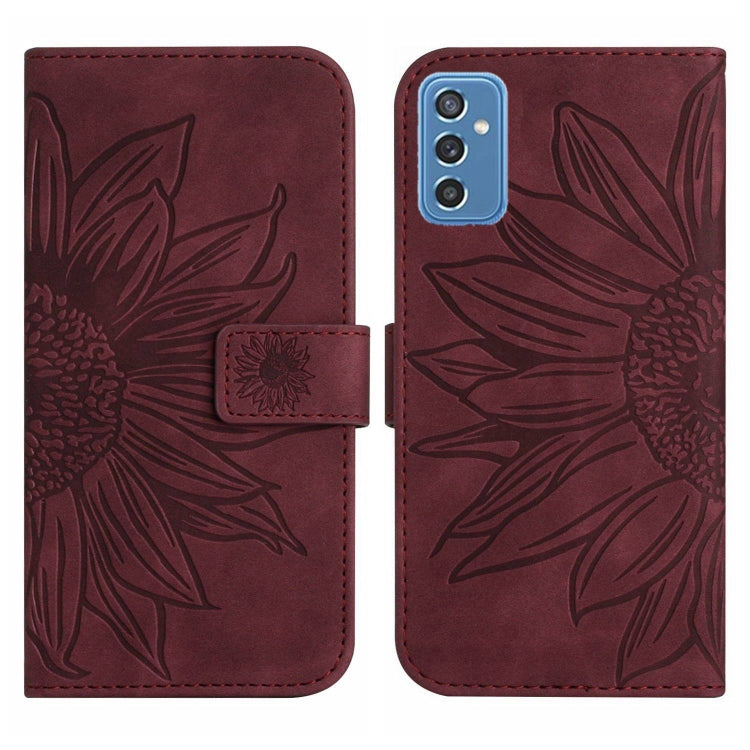 For Samsung Galaxy M52 5G Skin Feel Sun Flower Pattern Flip Leather Phone Case with Lanyard