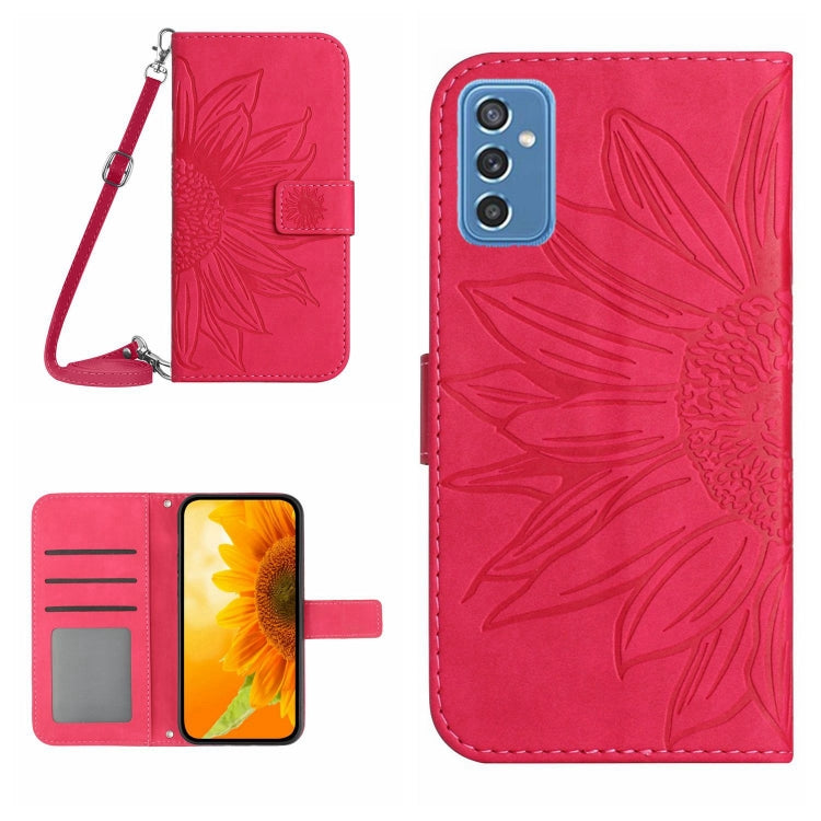 For Samsung Galaxy M52 5G Skin Feel Sun Flower Pattern Flip Leather Phone Case with Lanyard