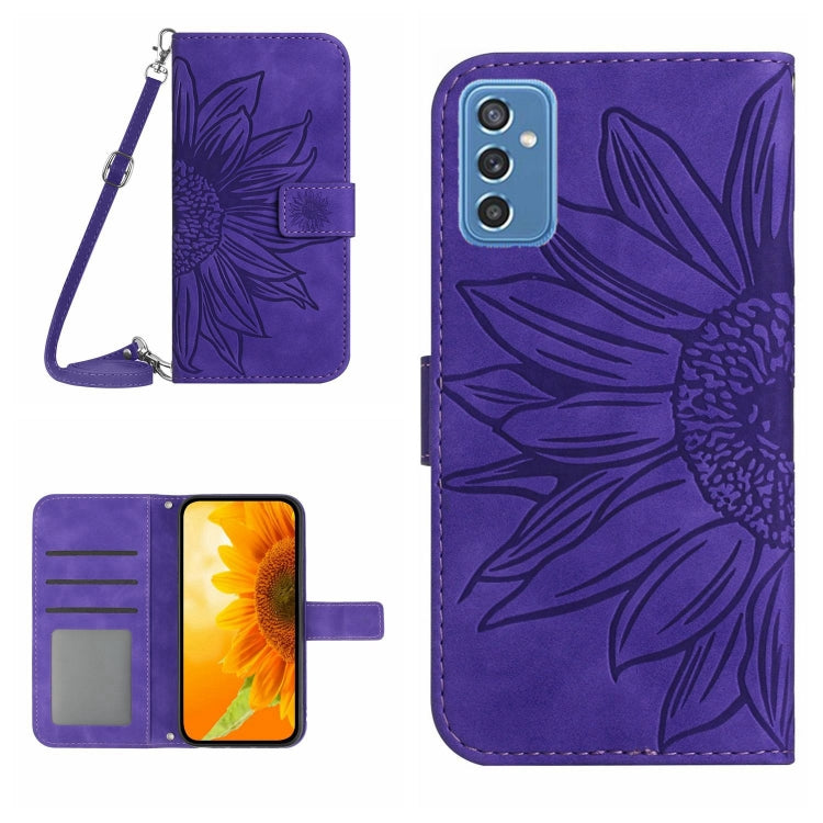 For Samsung Galaxy M52 5G Skin Feel Sun Flower Pattern Flip Leather Phone Case with Lanyard
