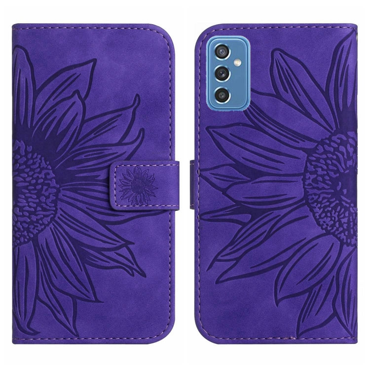 For Samsung Galaxy M52 5G Skin Feel Sun Flower Pattern Flip Leather Phone Case with Lanyard