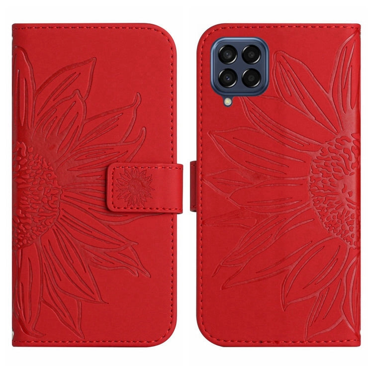 For Samsung Galaxy M53 5G Skin Feel Sun Flower Pattern Flip Leather Phone Case with Lanyard
