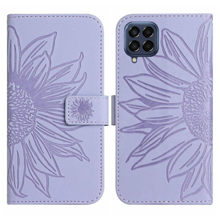 For Samsung Galaxy M53 5G Skin Feel Sun Flower Pattern Flip Leather Phone Case with Lanyard