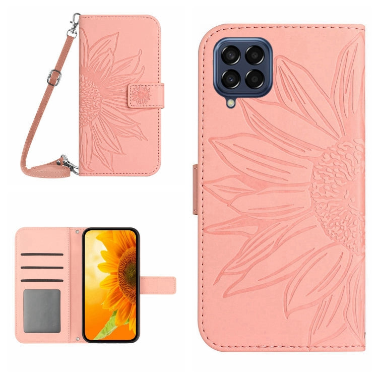 For Samsung Galaxy M53 5G Skin Feel Sun Flower Pattern Flip Leather Phone Case with Lanyard