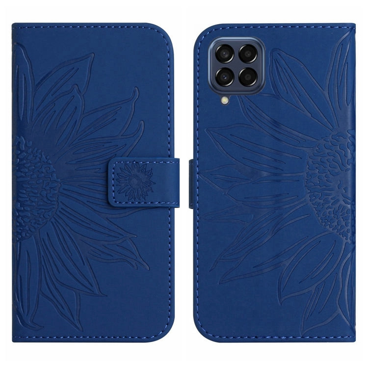 For Samsung Galaxy M53 5G Skin Feel Sun Flower Pattern Flip Leather Phone Case with Lanyard