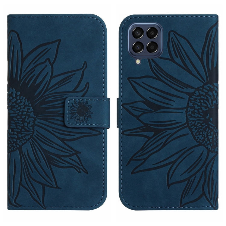 For Samsung Galaxy M53 5G Skin Feel Sun Flower Pattern Flip Leather Phone Case with Lanyard