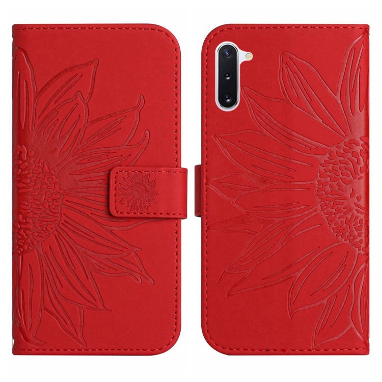 For Samsung Galaxy Note10 Skin Feel Sun Flower Pattern Flip Leather Phone Case with Lanyard