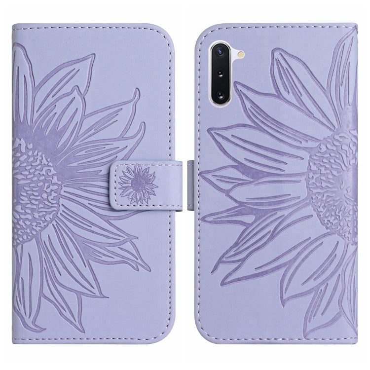 For Samsung Galaxy Note10 Skin Feel Sun Flower Pattern Flip Leather Phone Case with Lanyard