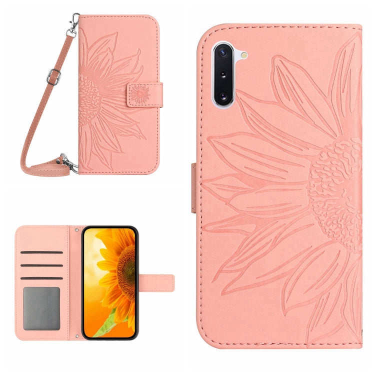 For Samsung Galaxy Note10 Skin Feel Sun Flower Pattern Flip Leather Phone Case with Lanyard