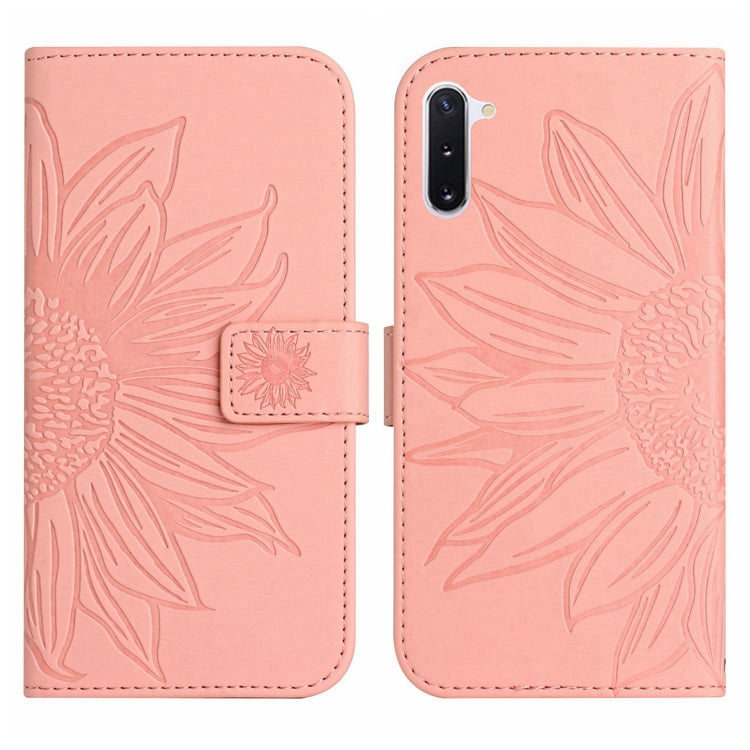 For Samsung Galaxy Note10 Skin Feel Sun Flower Pattern Flip Leather Phone Case with Lanyard
