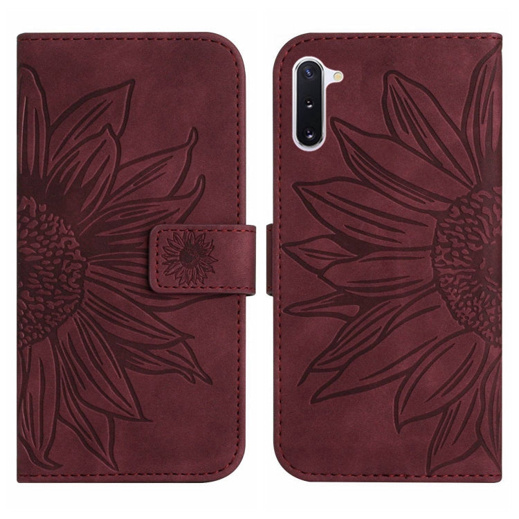 For Samsung Galaxy Note10 Skin Feel Sun Flower Pattern Flip Leather Phone Case with Lanyard