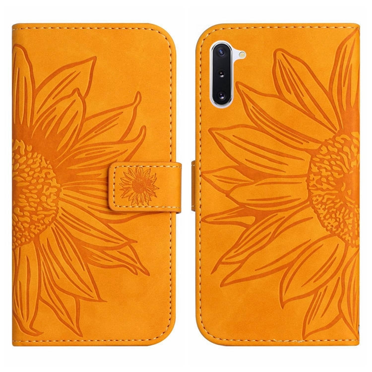 For Samsung Galaxy Note10 Skin Feel Sun Flower Pattern Flip Leather Phone Case with Lanyard