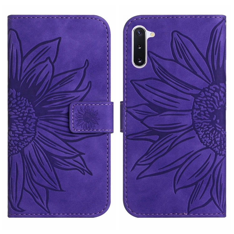 For Samsung Galaxy Note10 Skin Feel Sun Flower Pattern Flip Leather Phone Case with Lanyard
