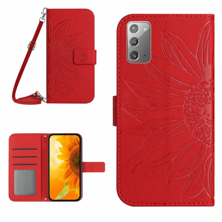 For Samsung Galaxy Note20 Skin Feel Sun Flower Pattern Flip Leather Phone Case with Lanyard