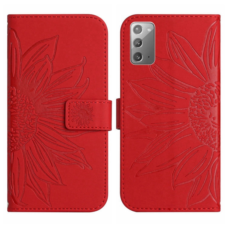 For Samsung Galaxy Note20 Skin Feel Sun Flower Pattern Flip Leather Phone Case with Lanyard
