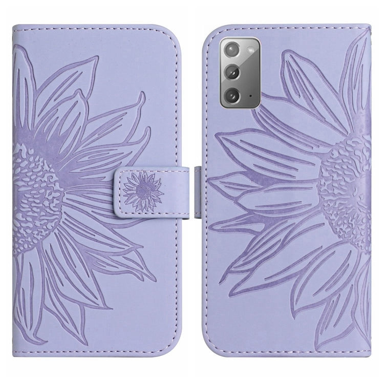 For Samsung Galaxy Note20 Skin Feel Sun Flower Pattern Flip Leather Phone Case with Lanyard