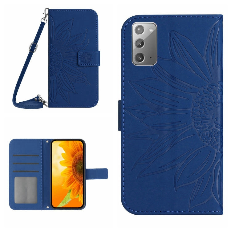 For Samsung Galaxy Note20 Skin Feel Sun Flower Pattern Flip Leather Phone Case with Lanyard