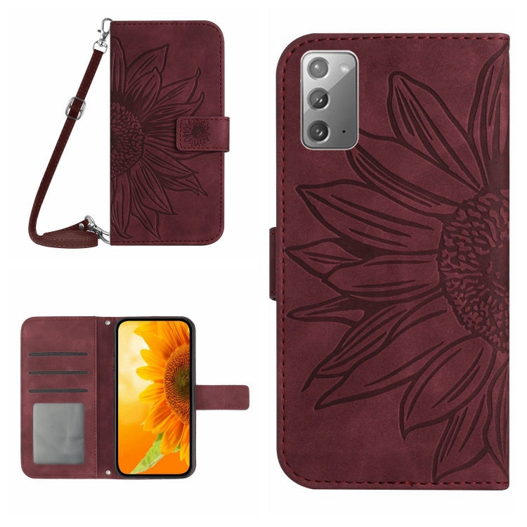 For Samsung Galaxy Note20 Skin Feel Sun Flower Pattern Flip Leather Phone Case with Lanyard