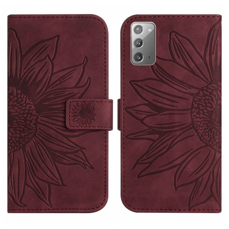 For Samsung Galaxy Note20 Skin Feel Sun Flower Pattern Flip Leather Phone Case with Lanyard