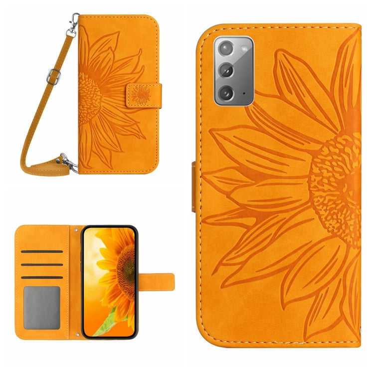 For Samsung Galaxy Note20 Skin Feel Sun Flower Pattern Flip Leather Phone Case with Lanyard