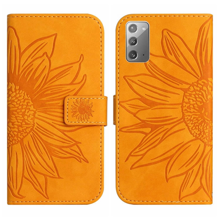 For Samsung Galaxy Note20 Skin Feel Sun Flower Pattern Flip Leather Phone Case with Lanyard