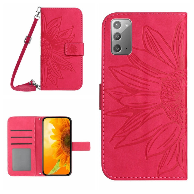 For Samsung Galaxy Note20 Skin Feel Sun Flower Pattern Flip Leather Phone Case with Lanyard
