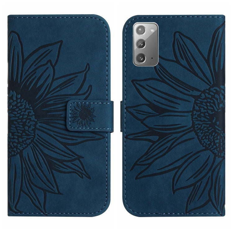 For Samsung Galaxy Note20 Skin Feel Sun Flower Pattern Flip Leather Phone Case with Lanyard
