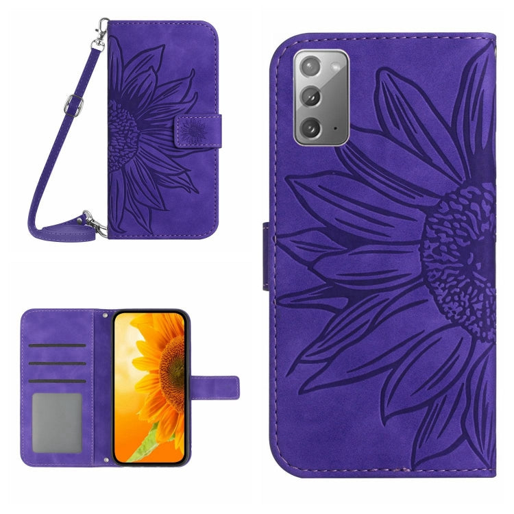 For Samsung Galaxy Note20 Skin Feel Sun Flower Pattern Flip Leather Phone Case with Lanyard