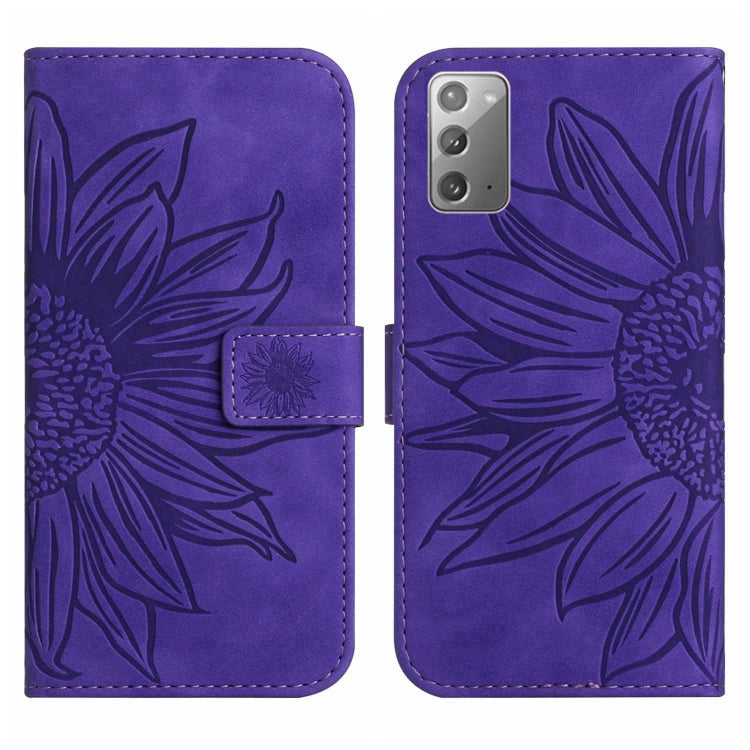 For Samsung Galaxy Note20 Skin Feel Sun Flower Pattern Flip Leather Phone Case with Lanyard